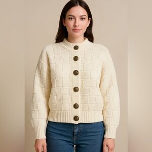 EXPRESS vintage 90s Cream Button-Up Knit Sweater cardigan M